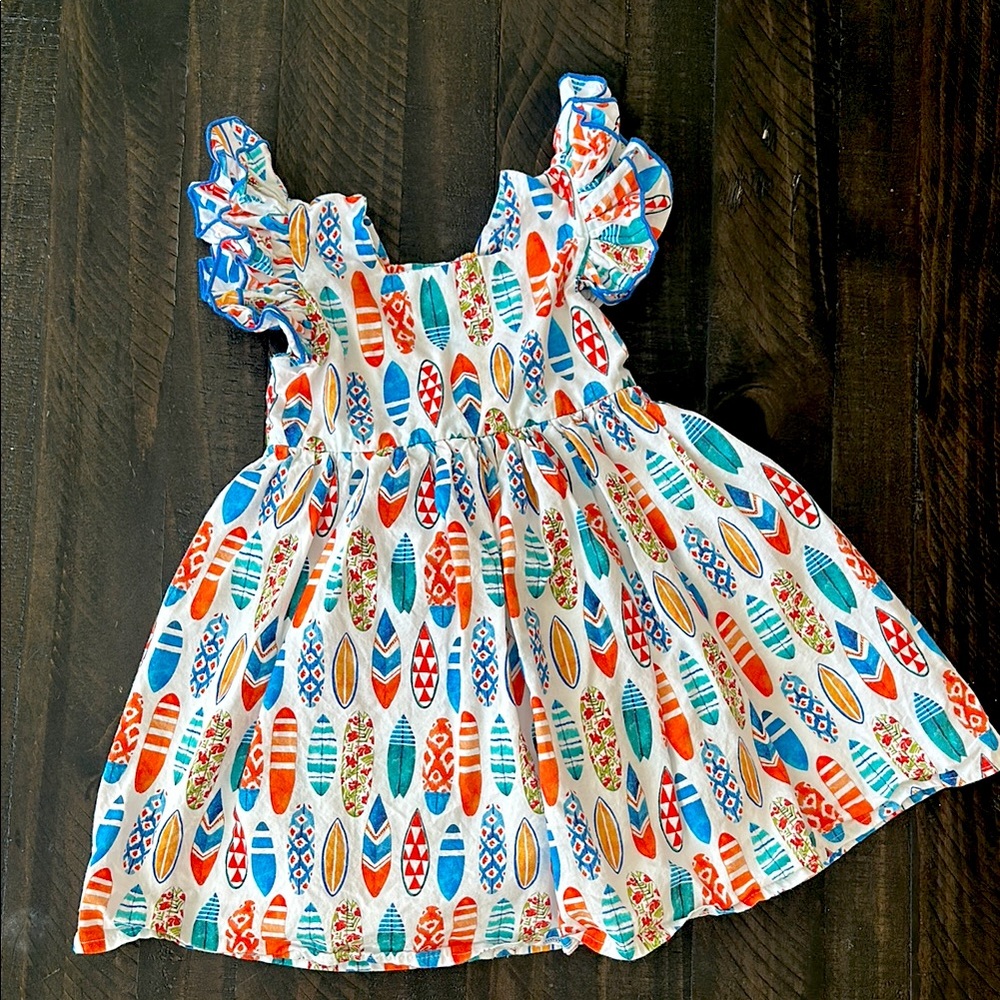 Toddler Girl Playful Surfboard Print Dress • Size 2T •  Colorful Beach Dress
